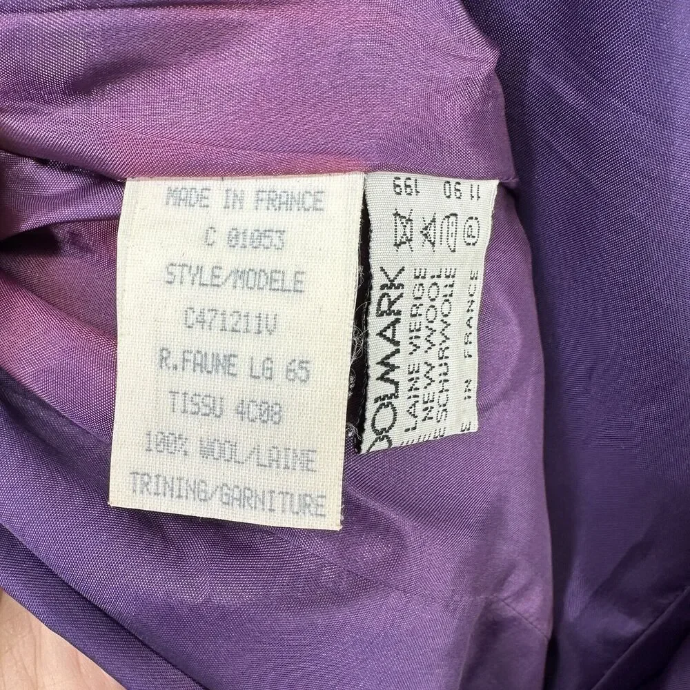 Vintage CELINE PARIS Wool Velvet Collar Cuffs Dress Purple Long Sleeves Sz 38 - Picture 15 of 16